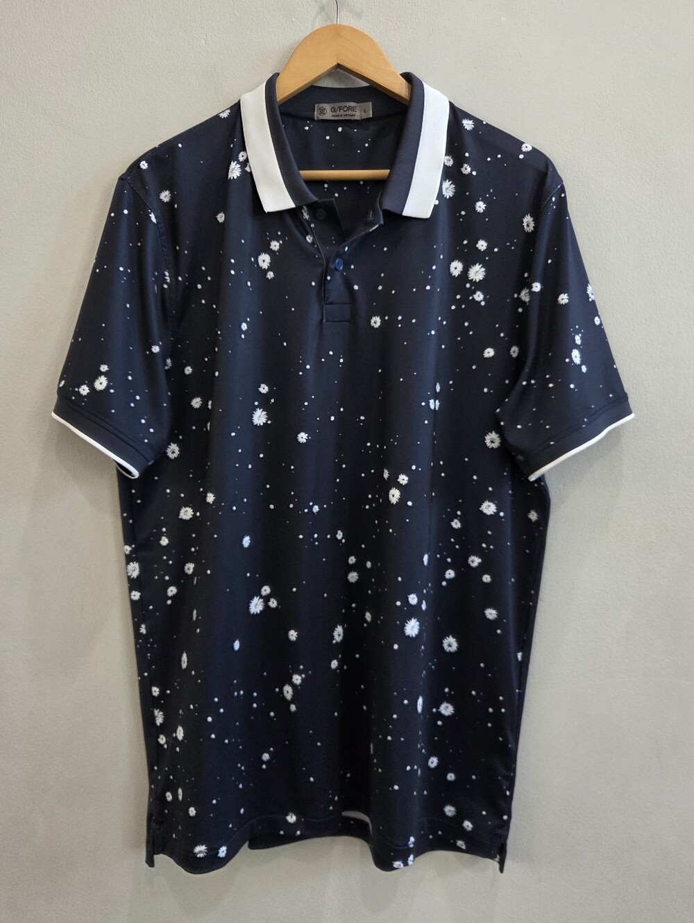 G/Fore Short Sleeve Navy Blue Golf Polo Shirt Flower Dot Men's Size Large